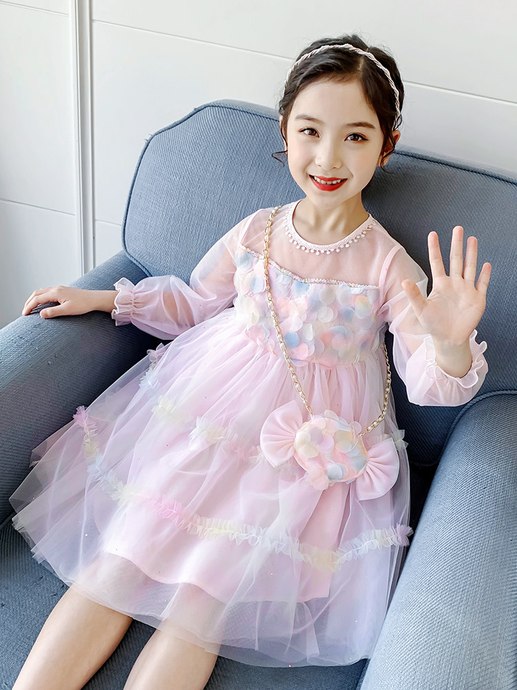 Hong Kong tide brand girls mesh skirt spring 2021 new Korean version of the Western style children's princess skirt net red dress