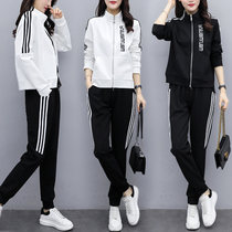 2021 autumn new Korean fashion cardigan stand-up collar long-sleeved trousers casual suit thin running sportswear women