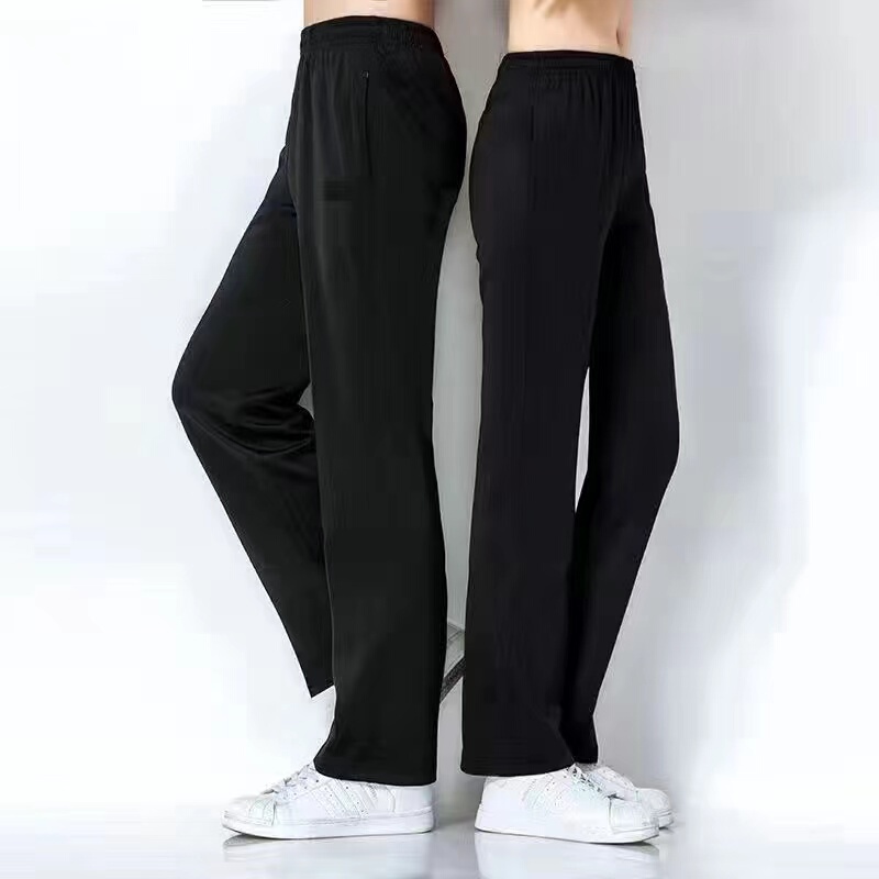 South Korean Silk Spring, Autumn, and Summer Black Sweatpants for Men and Women, Casual Wear, Jiamusi Sports Group Gymnastics Square Dance School Pants