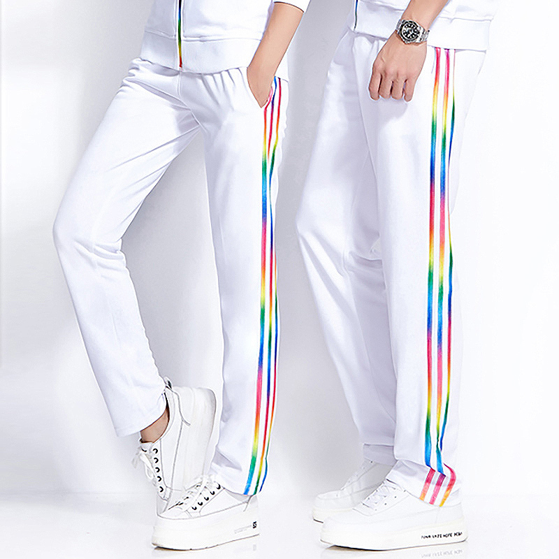Authentic South Korean Silk White Sports Pants for Walking Men and Women Three-Color Striped Pants Jiamusi Aerobics Group Pants Authentic South Korean Silk White Sports Pants for Walking Men and Women Three-Color Striped Pants Jiamusi Aerobics Group Pants