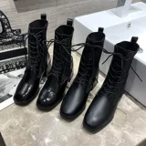 Martens, пони, осенние демисезонные универсальные ботинки, короткие сапоги с квадратным носком, 2020, средний каблук, популярно в интернете