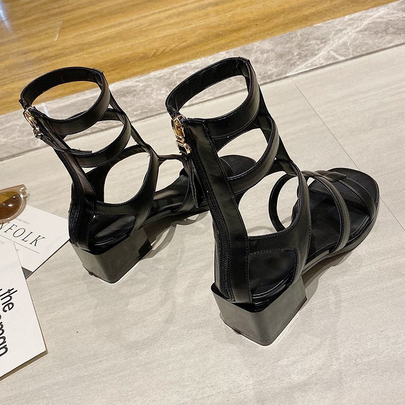 With skirt boots women's 2022 new breathable black Martin boots women's high-heeled thick-heeled summer thin short boots sandals