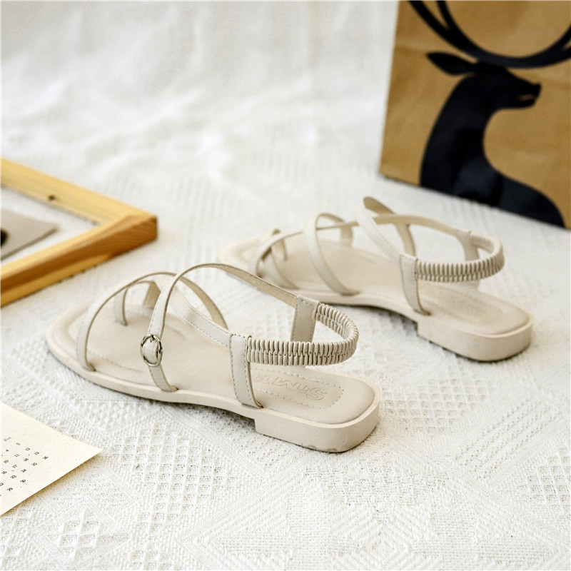 Flat sandals women's 2022 new student all-match Roman shoes women's summer one word belt sandals female fairy style