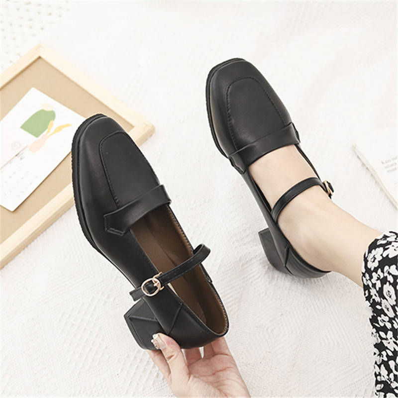 Black high-heeled small leather shoes women's autumn and winter explosion style Hepburn style all-match British style retro Japanese jk uniform single shoes
