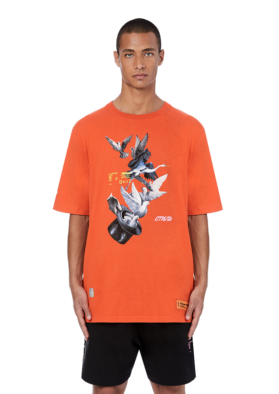 Heron Preston Hp 19Ss Crane Dove Magic Hat Black Orange Short Sleeve T-Shirt Tee