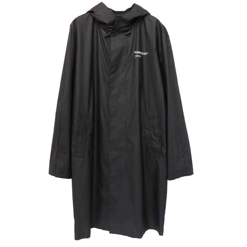 Off-White C/O Virgil Abloh Letter Logo Black Long Raincoat Windbreaker
