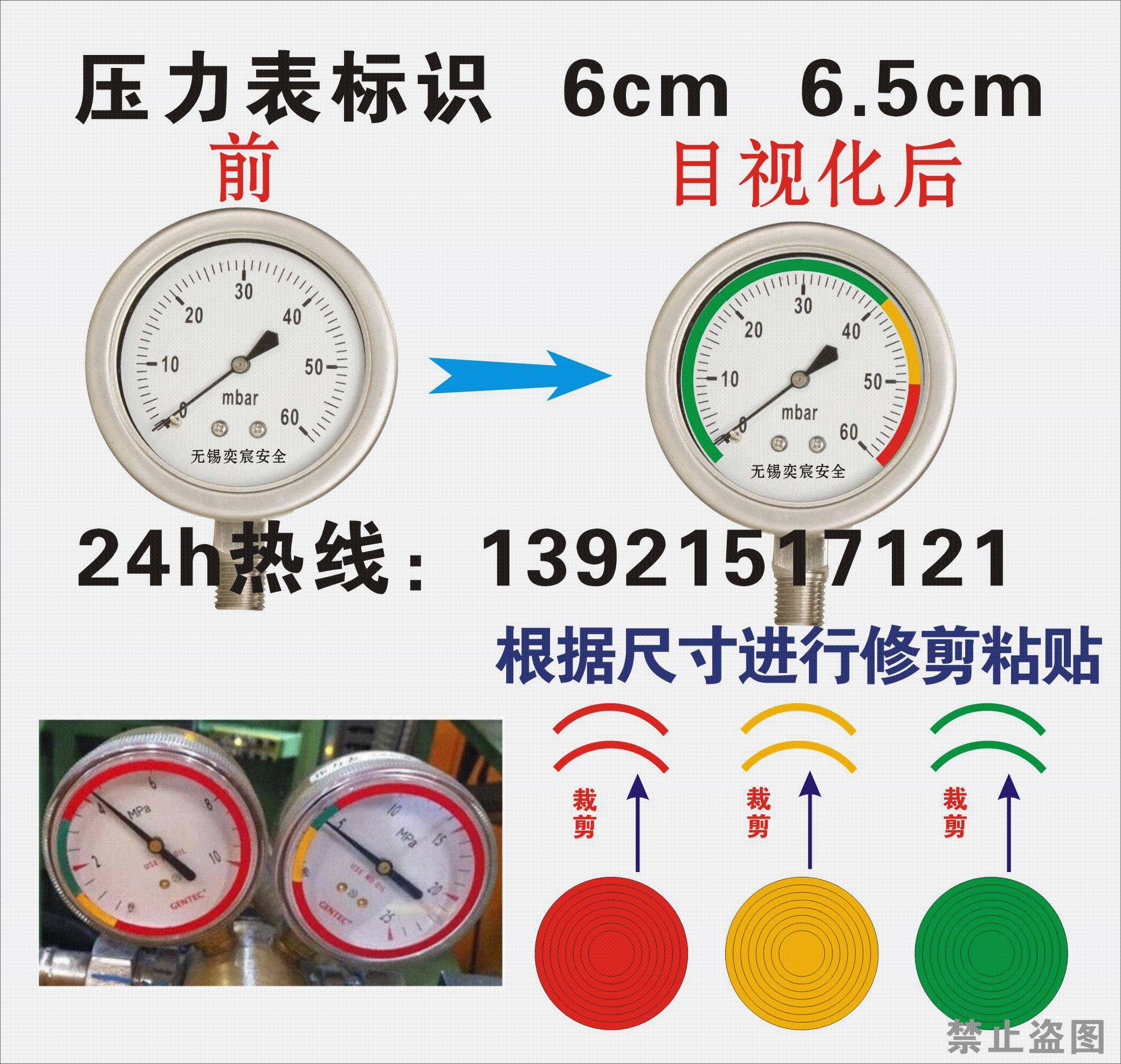 Reflective pressure gauge logo sticker diameter 60 meter upper and lower limit label edge line three-color red, yellow and green self-adhesive color ring sticker