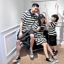 Fried Street Pro-dress pure cotton striped dress T-shirt dress T-shirt Mother-daughter Dress Polo Suit Mother Girl Dress for summer clothes