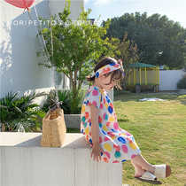 Girl Summer Dress Dress Foreign Air Two Sets With Hair Stirrup Colored Circle Children Printed Holiday Wind Baby Cotton Fabric Skirt