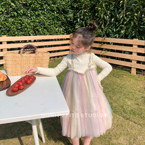 Girl Rainbow Dress dress Dress Splicing Fake two bright slices Fancy Dress dress 2022 Spring Festival Princess New Princess Dress