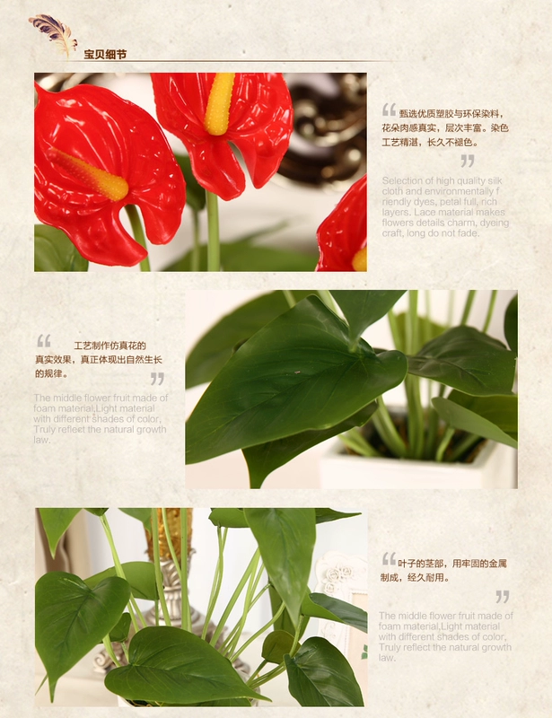 Mô phỏng cây xanh Anthurium chậu nhỏ cây giả phòng khách hoa giả trang trí hoa nhà cây hoa nhỏ bonsai bộ - Hoa nhân tạo / Cây / Trái cây