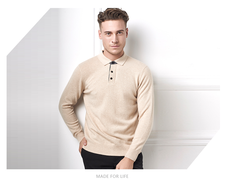 Honglian HỒNG LIAN nam cashmere POLO cổ áo giản dị kinh doanh áo thun đáy áo ấm áo len dày