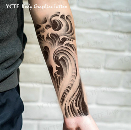 100 million Colored Teng Fly Wave Floral Arm Tattoo Sticker Waterproof Tattoo Sticker Male Lasting Tattoo Sticker With Realistic Personality Tattoo Sticker