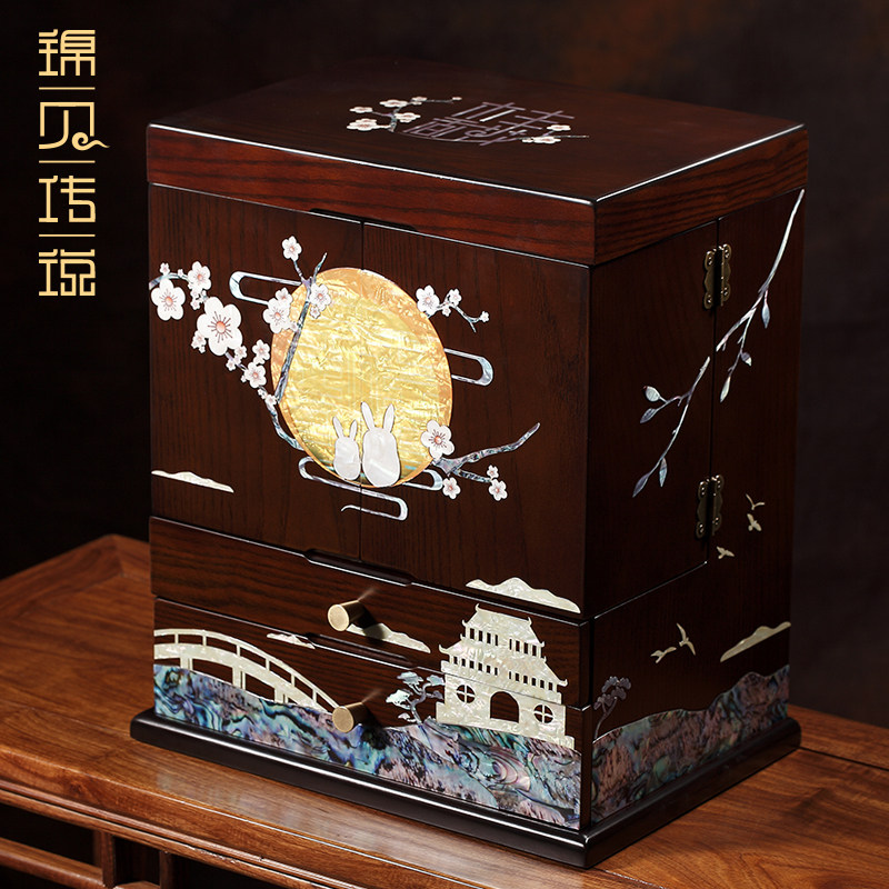Brocade Snail Platinum Large Capacity Cosmetics Containing box Home drawer Makeup Bench Tabletop Solid Wood Jewelry box