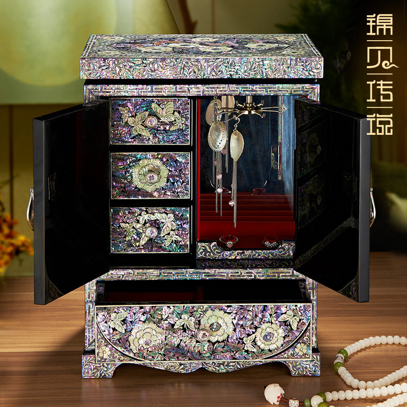 Jin Bei legend Peony retro luxury jewelry box Solid wood jewelry box Jewelry storage Chinese collectibles