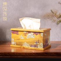 Solid wood shell carving Chinese tissue box paper box Household living room creative multi-function remote control dinner table storage box
