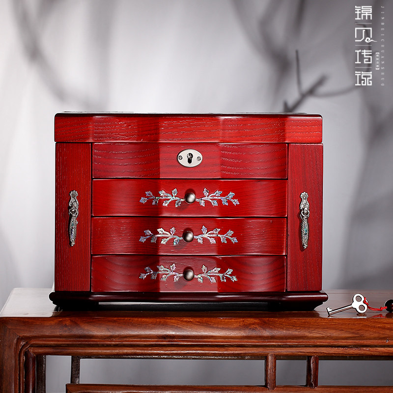 Brocade Legends First Accessories Box Wood Princess European-style Korean Jewelry Containing Box Solid Wood Large Capacity Earrings Ornament Box