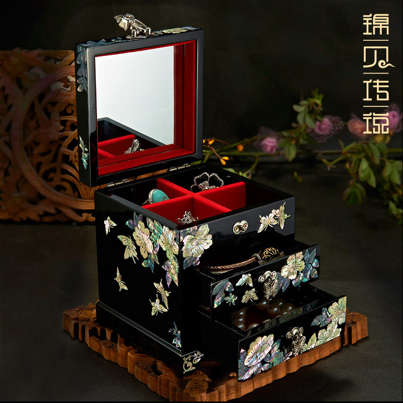 Brocade Legend Snail Platinum Lacquered solid wood Jewelry Wedding first Jewelry Box O-style Ornament Box Multilayer Wedding Gifts