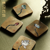 Jin Bei legend Snail Dian walnut solid wood tea cup pad Solid wood tea ceremony cup holder insulation pad Chinese retro Zen