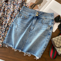 Trendy minus-age dynamic display legs long high waist retro hair side denim slim dress 100 hitch a half body dress new