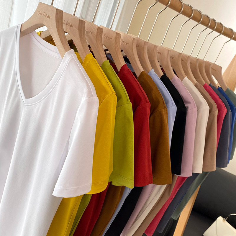 Closed in 2 pieces of mulberry silk Light cotton T-shirt female loose minimalist base Round Collar Slim Fit slim short sleeve T-shirt