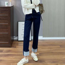 (Xiaolus 11 1 new product) retro plus velvet soft warm jeans slim loose flanged straight pants winter