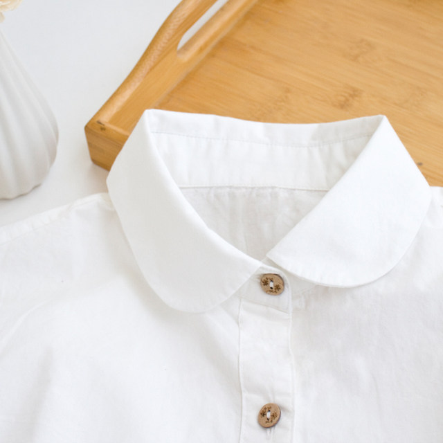 Spring pure cotton long-sleeved white shirt for women 2024 new base pure white shirt layered with simple wooden buttons inside