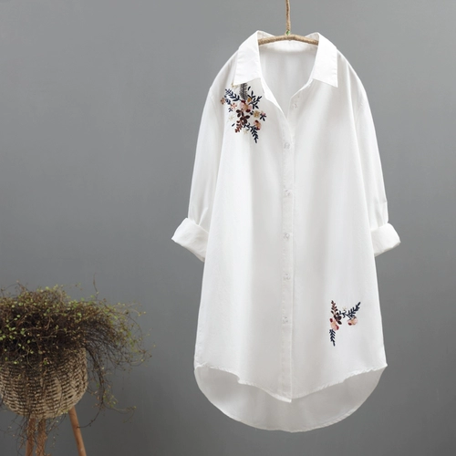 Осенний длинный этнический лонгслив, рубашка, кардиган для отдыха, средней длины, этнический стиль, с вышивкой