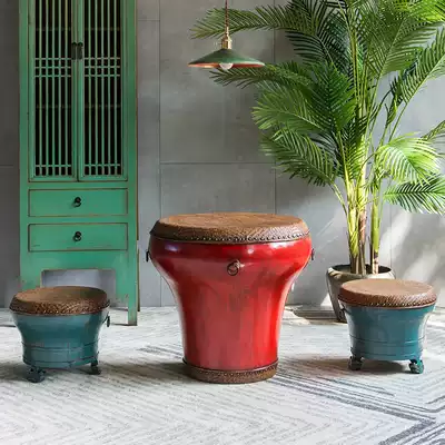 CJ019 Drum Dong Drum Stool Mansion New Chinese Retro Old Accessories Flower Drum Coffee Table Drum Coffee Table Drum Round Kung Fu Tea