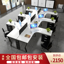 Brief Modern Corner Shenzhen Screen Office Workers Desk 4 Persons Office Desk Chair L Type Cassette Double Computer Desk