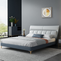 Light luxury leather bed modern minimal master bedroom double bed Italian small household soft package bed high-box storage leather bed