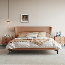 Italian minimalist Limited Leather Bed Modern Simple Master Bedroom Double Double Double Bed Little Household Light Luxury Princess Bed
