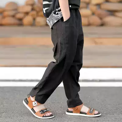 Boys ' summer long pants thin linen cotton anti-mosquito pants linen pants Medium and large children's large PP pants loose casual sports pants