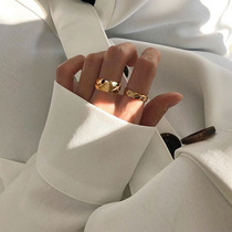 Law-style retro Miss European and American INS wind rhomboid plaid gold plated color silver wide face narrow version lovers ring ring