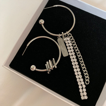 French Chains Justine asymmetrical silver color European and American large circle flow Su chain inlaid drill design ins earrings
