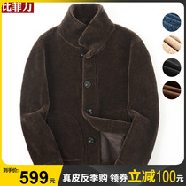 Bifili sheep-cut mens fur one lamb hair winter Haining fur wool coat two short coat men