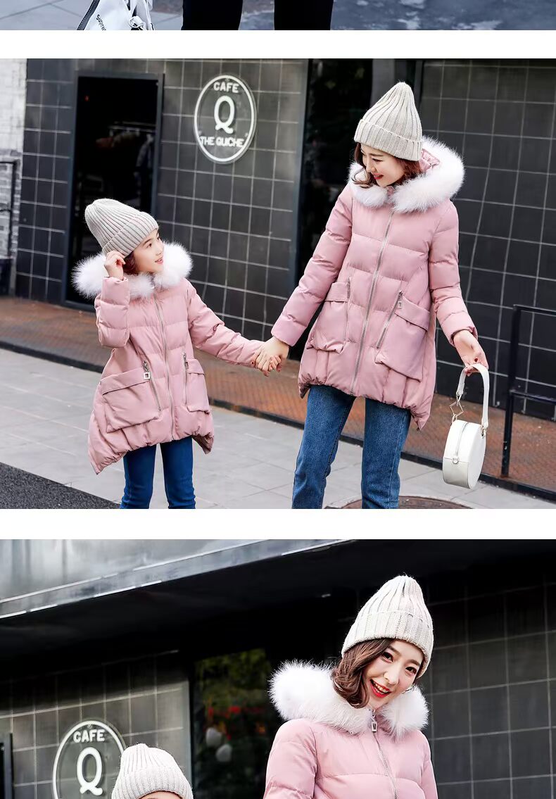 Quần áo cha mẹ cho bé mùa đông 2018 mới thủy triều mẹ nữ cotton lưới màu đỏ lắc âm thanh nước ngoài mùa đông cotton quần áo thời trang thu đông đồ đôi gia đình