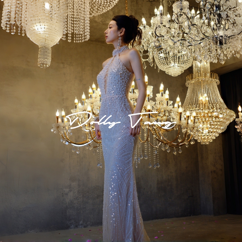 Dollytang Pearl Lady 4.0 Luxurious Heavy Beaded Dress with Halter Neck and Slim Waist-To-Hip Ratio Light Formal Dress Dollytang Pearl Lady 4.0 Luxurious Heavy Beaded Dress with Halter Neck and Slim Waist-To-Hip Ratio Light Formal Dress
