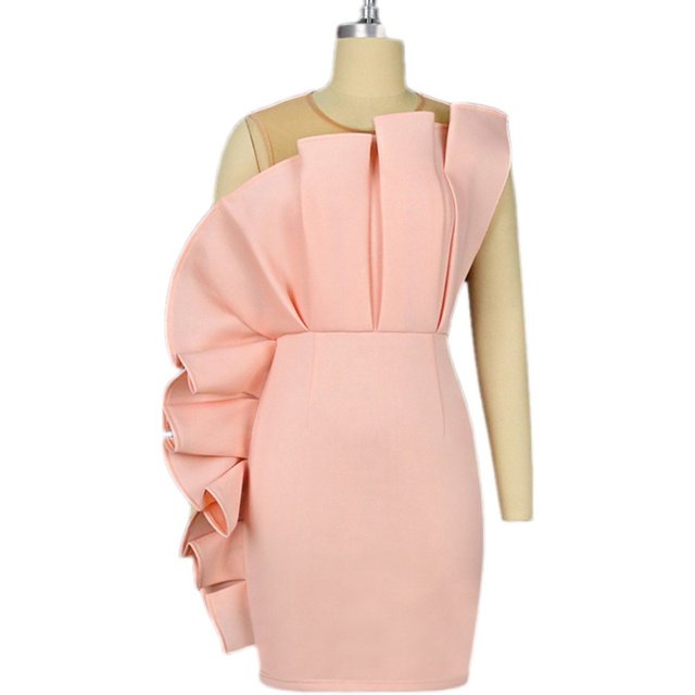 Design sense three-dimensional lotus leaf edge tube top dress 2022 new pure desire style pink hip skirt light luxury small dress