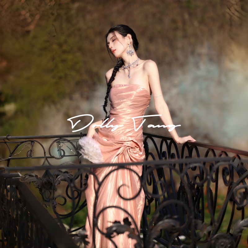 Dollytang Duojia [Old Dream Rose] Design with Three-Dimensional Floral Embellishments, Heavy Pleated Dress, Morning Gown, Formal Dress