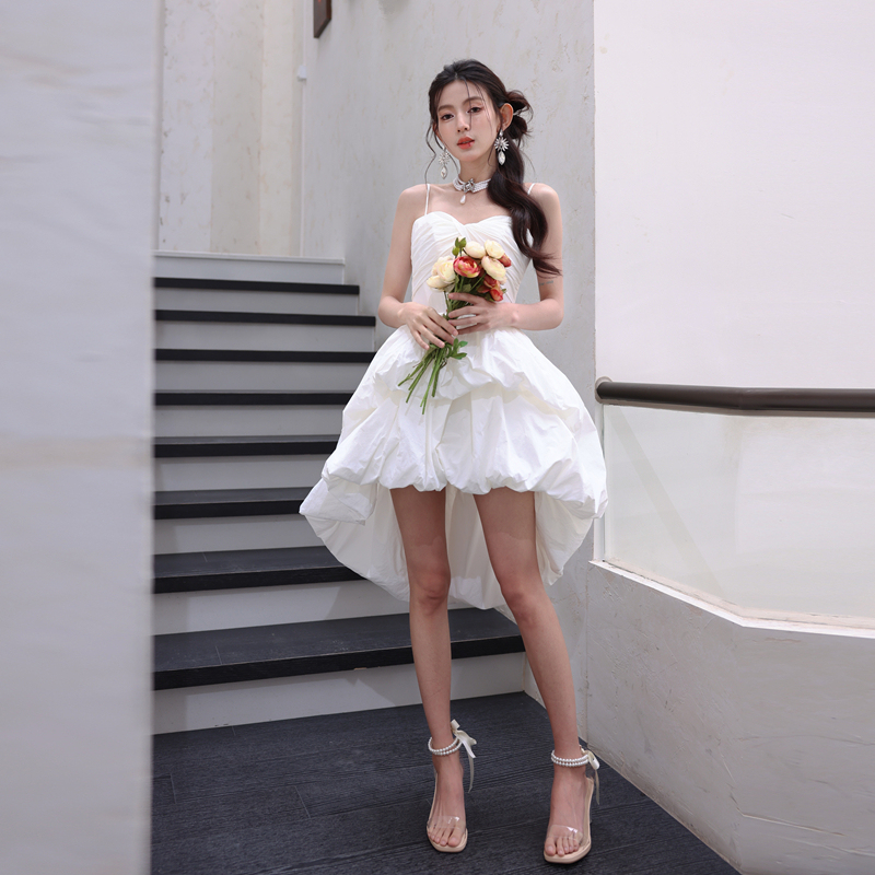 Dollytang Duojia Marshmallow Backless Puffy Strap Dress Coming-Of-Age Ceremony Morning Gown Party Mini Dress Dollytang Duojia Marshmallow Backless Puffy Strap Dress Coming-Of-Age Ceremony Morning Gown Party Mini Dress