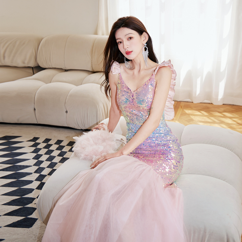 Dollytang Duojia Mermaid Fantasy Sequin Dress with a Unique Design, Backless Fishtail Dress, Mini Dress