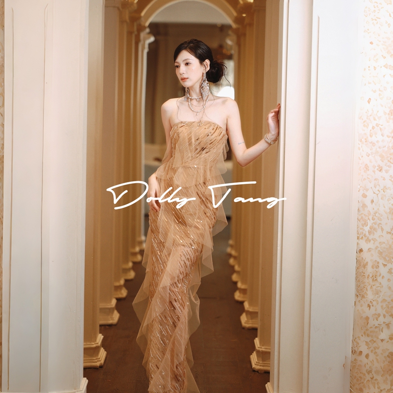 Dollytang Duojia Heavy Sequin Tulle Strapless Dress Dreamy Ruffle Morning Gown Party Dress Dollytang Duojia Heavy Sequin Tulle Strapless Dress Dreamy Ruffle Morning Gown Party Dress