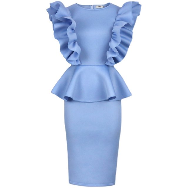 Design sense three-dimensional lotus leaf edge dress 2022 new pure desire blue flying sleeve fake two-piece waist dress