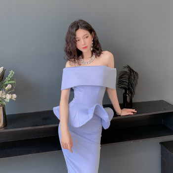 Design sense three-dimensional lotus leaf side strap one-shoulder tube top + high waist bag hip skirt suit small dress