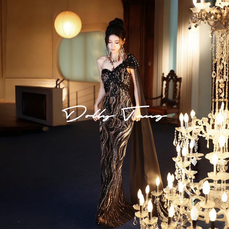 Dollytang Duojia Luxurious Full Rhinestone Ribbon Dress with a Stunning Design and Sparkling Sequins Black Light Formal Dress Dollytang Duojia Luxurious Full Rhinestone Ribbon Dress with a Stunning Design and Sparkling Sequins Black Light Formal Dress