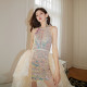 dollytang bright sequins halter neck dress design sense two wear backpack hip skirt mermaid dress