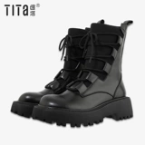 缇塔 Martens, Tide, демисезонный ремень, трикотажные черные короткие сапоги, из натуральной кожи