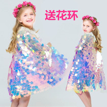 Girls birthday shawl mermaid costume sequin cape childrens cloak Princess performance baby cloak coat fairy