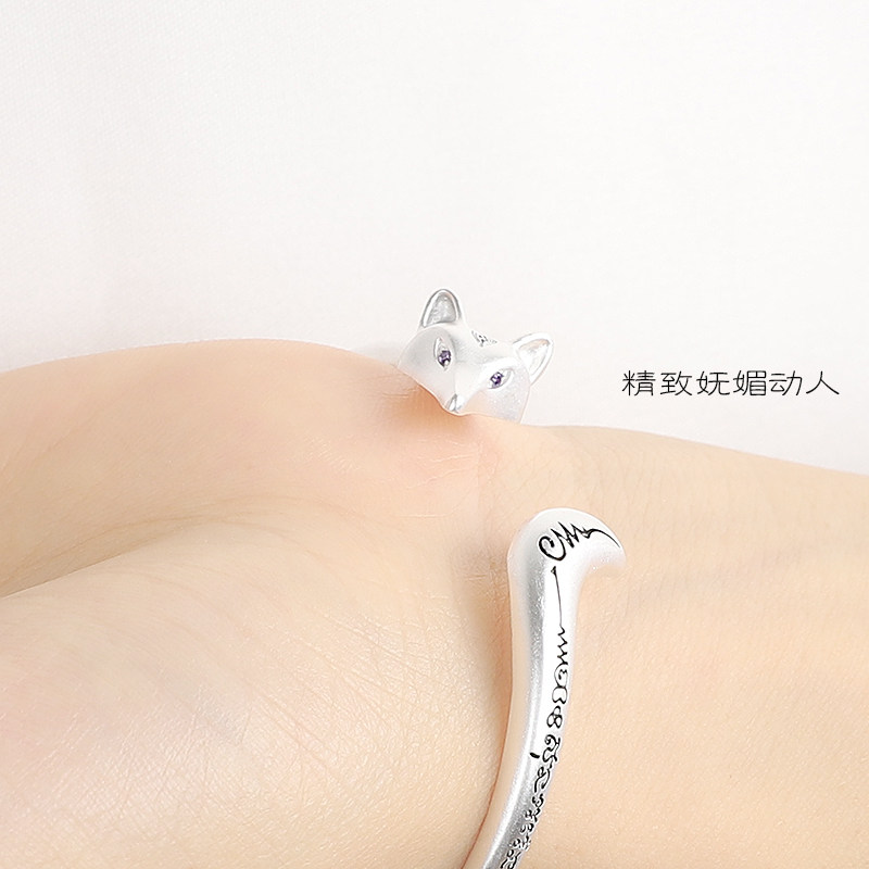 Fox s925 pure silver bracelet woman lukewarm wind retro minimalist student 100 hitch a Japan-ROK hand ring fashion lovers' hand decoration